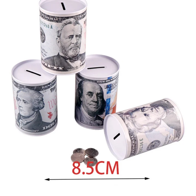 Металлическая жестяная пластина цилиндр Копилка евро, доллар коробка для картин Бытовая экономия денег декоративная коробочка