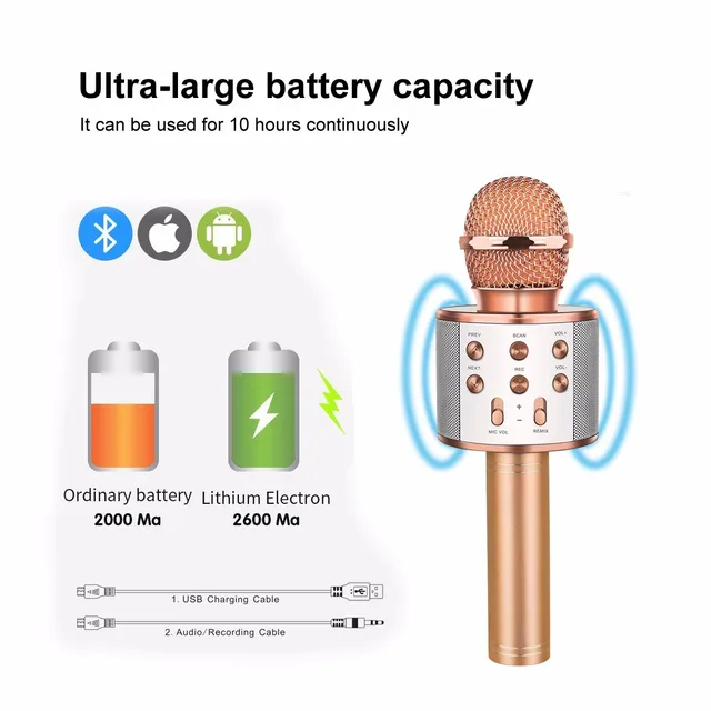 Wireless Bluetooth Karaoke Microphone Handheld Karaoke Mic Audio for Children Musical Stage Toy Music Singing Speaker Kids Gift 5