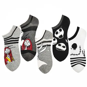 

Fashion cartoon skull print funny boat Socks Summer Breathable Invisble Black white Grey Low Ankle Socks Non-Slip Happy Socks