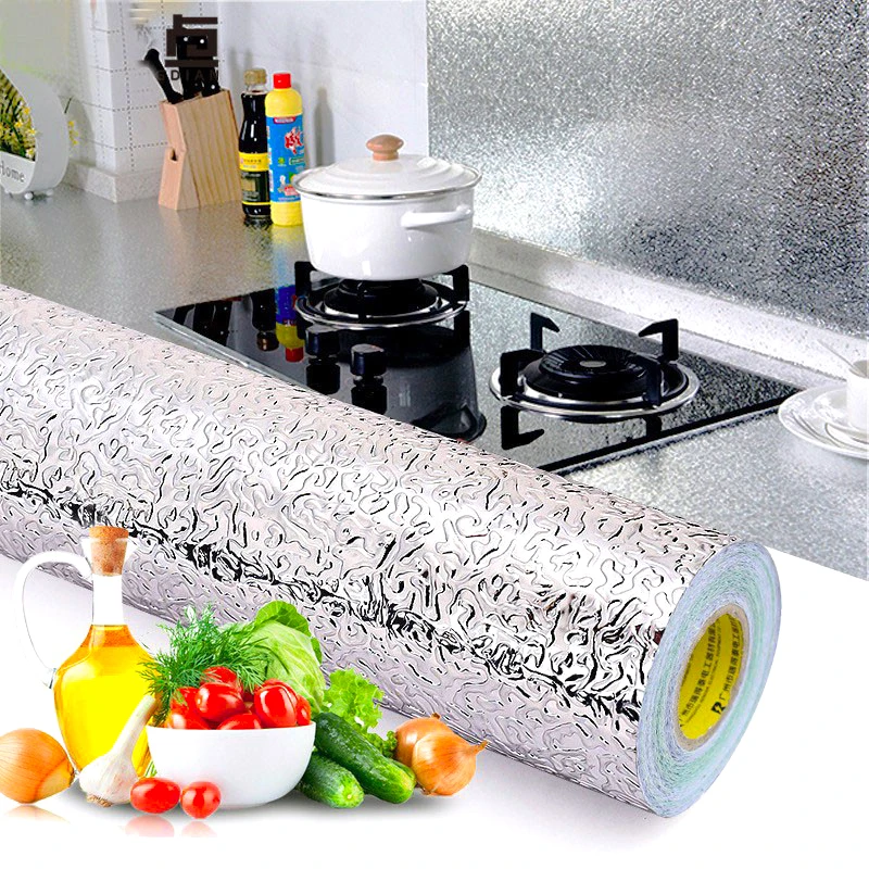 40x100 см обои для кухни водонепроницаемые маслостойкие наклейки из алюминиевой фольги s кухонная плита Шкаф Настенный декор DIY стикер на стену