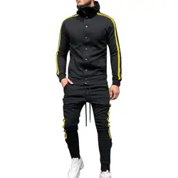 WENYUJH 2019 осенний Новый мужской спортивный костюм в тонкую полоску, комплект с длинными рукавами и пуговицами в стиле хип-хоп, мужские