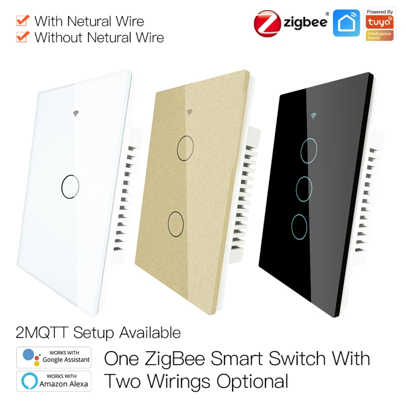 

Tuya ZigBee Smart Light Switch US 1/2/3 Gang Home Wall Touch Switches Works With Alexa Google Home AC100-240V Upgraded Version