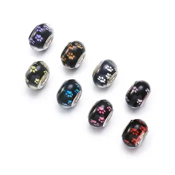 

Mixed Color Large Hole Dog Paw Prints Pattern Round Acrylic European Beads Charms DIY Jewelry Bracelets Necklaces Making, 14x9mm