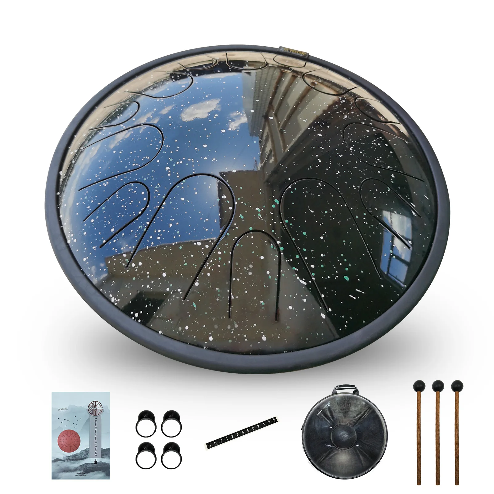 AS TEMAN hue drum steel drum,Starry steel Tongue Drum,14 inch 14 Notes Steel Drums Percussion Instrument with Bag and gift set