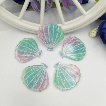 

10pcs Colorful Glitter shell Flat back Acrylic sheet Rhinestone Miniature pattern applique DIY Wedding scrapbook craft