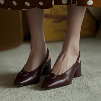 

KarinLuna 2020 New Fashion Genuine Leather Women Sandals Round Heels Square Toe Flower Pumps Summer Casual Woman Shoes