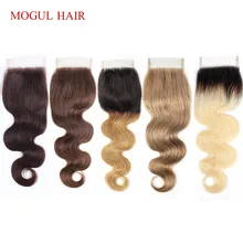 MOGUL HAIR-extensiones de pelo indio Remy, accesorio capilar ondulado de Color 8, rubio ceniza, marrón oscuro, con cierre de encaje 4x4 y parte media libre