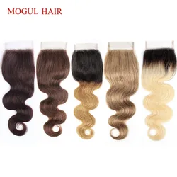 MOGUL HAIR Color 8 Ash Blonde Dark Brown Remy Human Hair Closure Indian Body Wave Hand Tied 4*4 Lace Closure Free Middle Part