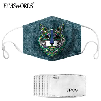 

ELVISWORDS 2020 Cool Mandala Wolf Print Mouth-Muffle for Women With 7 PCS PM 2.5 Mask Filter Men Dustproof Mouth Masks Masque