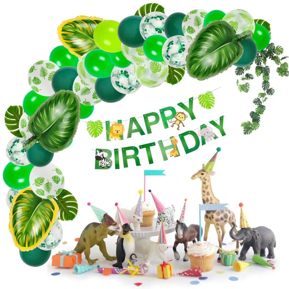 Frigg 1st Birthday Party Decoration Banner Cake Topper Hat Tropical Jungle Theme Party Jungle Safari Party Jungle Party Decor