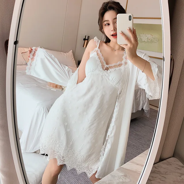 Sexy Lace Mini Nighty Robe Set 2pcs 