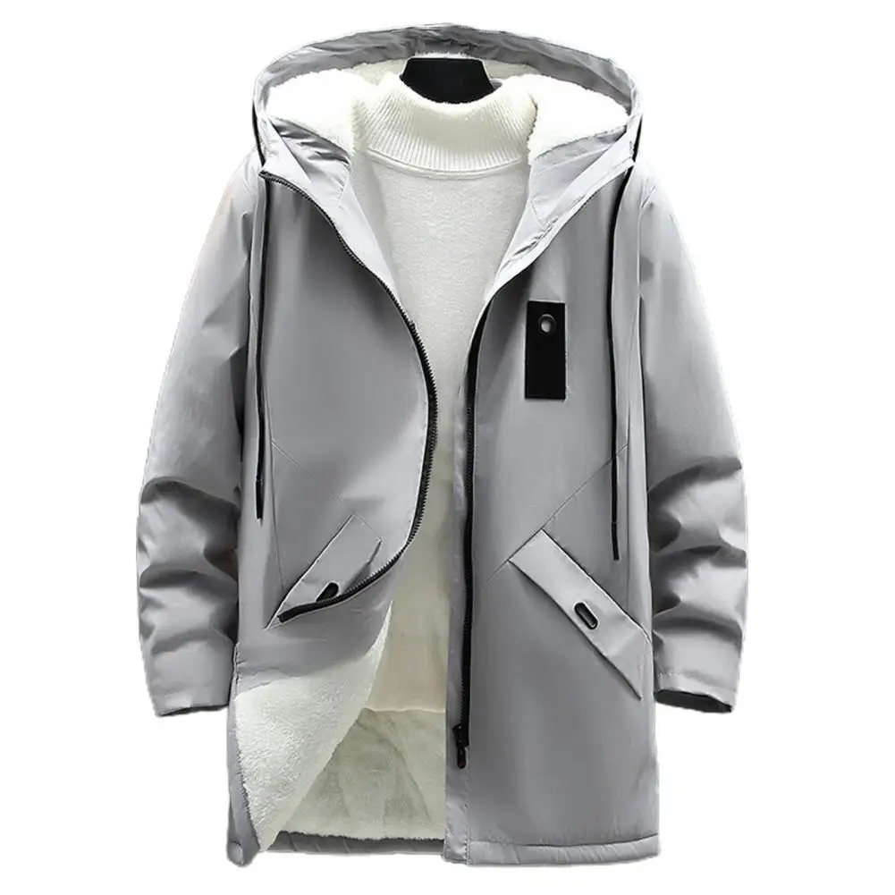 

Men Coat Solid Color All Match Hooded Long Winter Jacket for Daily Wear