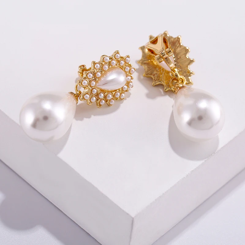 Big Simulated Water Drop Pearl Clip On Earrings Without Piercing for Women Wedding Party Ear Clips Gift ear clip earrings clip earrings ear clip ear accessories