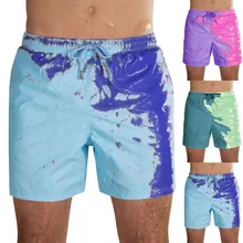 Men Summer Beach Shorts Temperature Sensitive Color Changing Swim Trunks Drawstring Quick Dry Water Sports Pants S-3XL 1Day