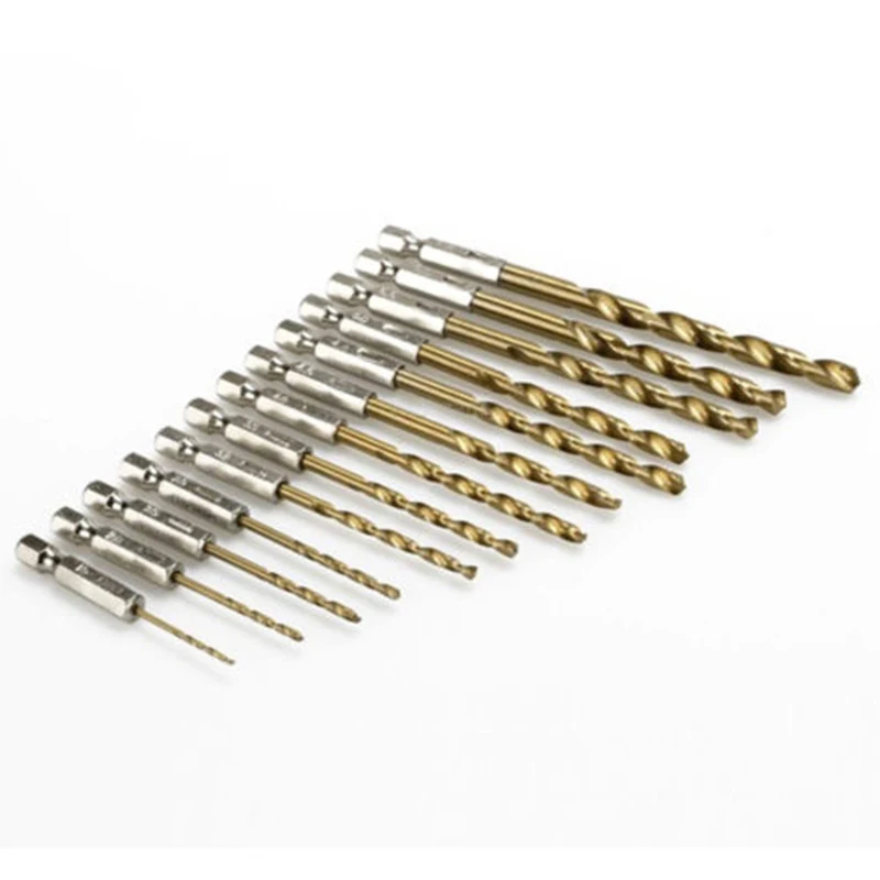

13pc 1/4 Hex Shank High Speed Steel Titanium Coated Drill Bit Set Multi Bits
