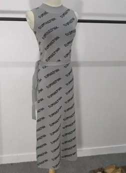 Женский вязаный длинный свитер, Европейский летний дизайн, буквенный дизайн, облегающее повседневное уличное платье без рукавов для вечеринок, Vestidoes NZ80 - Цвет: sleeveless grey
