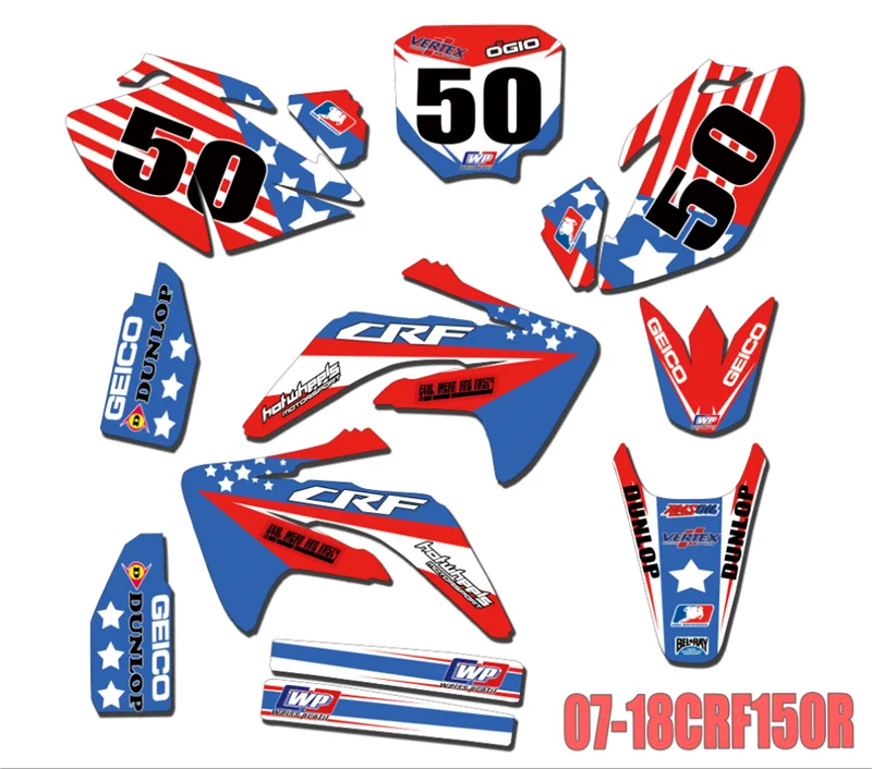 Для HONDA CRF150R 2007- полный комплект мотоцикл настраиваемый номер команда наклейки с рисунком фоны наклейка на обтекатель комплект - Цвет: design 3