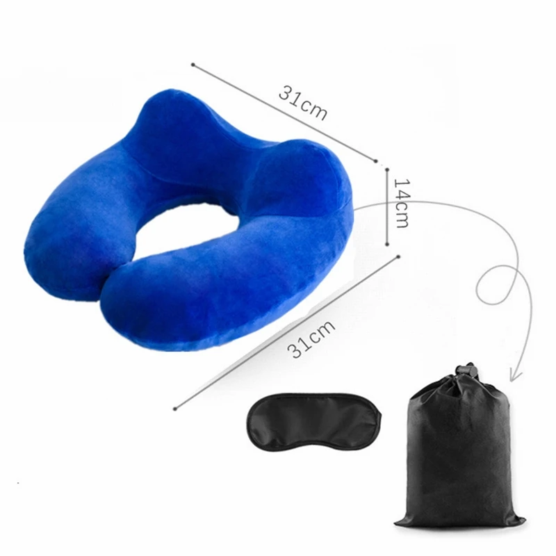 DIDIHOU u-образные надувные подушки для путешествий, складные, медленно отскакивающие, для путешествий, для улицы, подушка для шеи, с памятью, для поезда, самолета - Цвет: PVC-blue