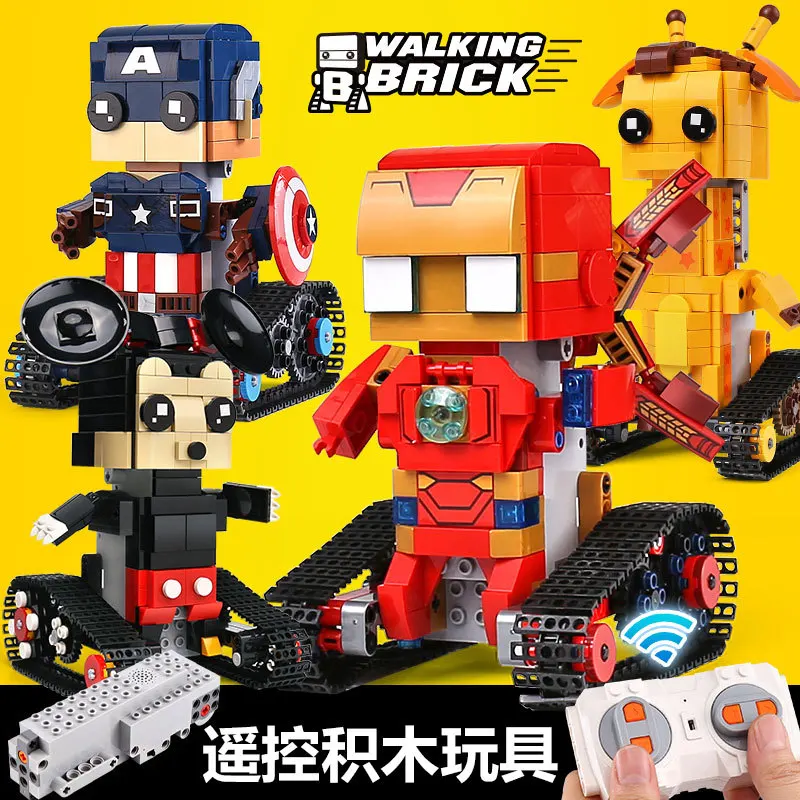 

Yuxing Square Head Aberdeen Adorable Treasure Team Iron Man Spider Smart Remote Control Assembled Electric Inserted Building Blo