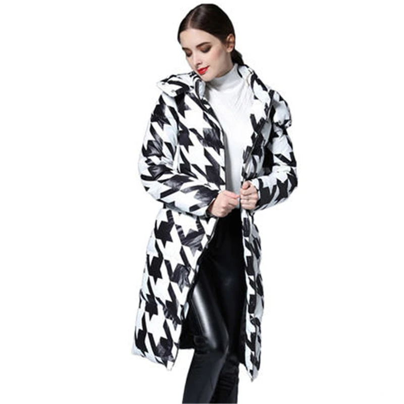 Новинка зимняя черная белая длинная парка куртка из хлопка с гусиным пухом