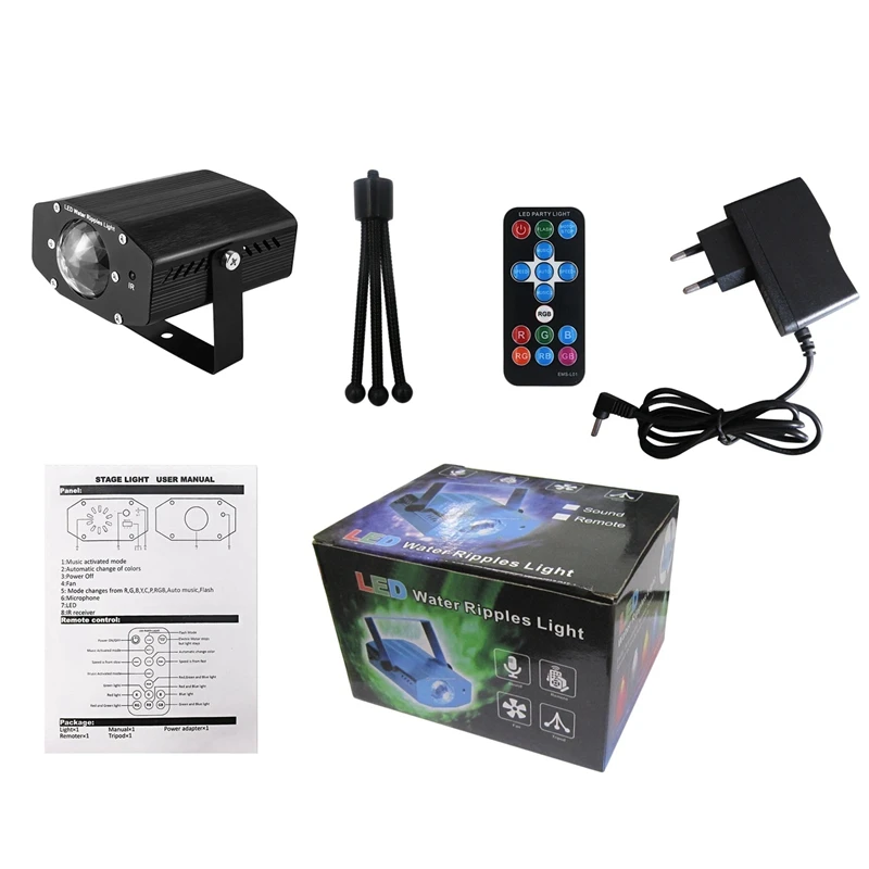 

Rgb Led Water Wave Stage Light Remote Control Stage Lights Ripple Display Projector Lamps For Party(Eu Plug)