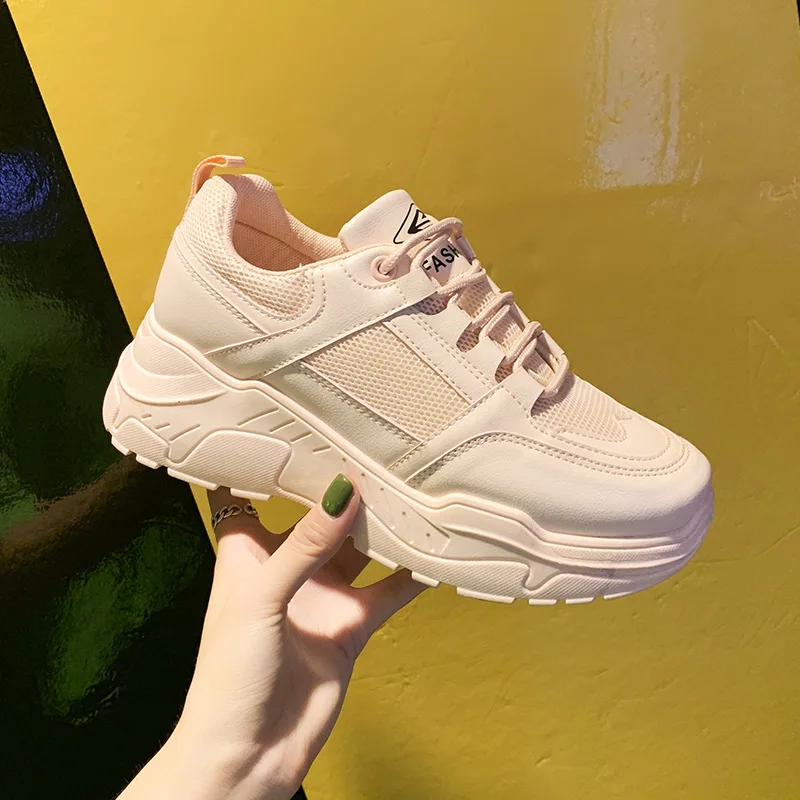

Athletic Shoes Platform Korean-style Autumn Women's INS Students Daddy Shoes New Style Textile Class Casual Shoes Lace-up Rubber
