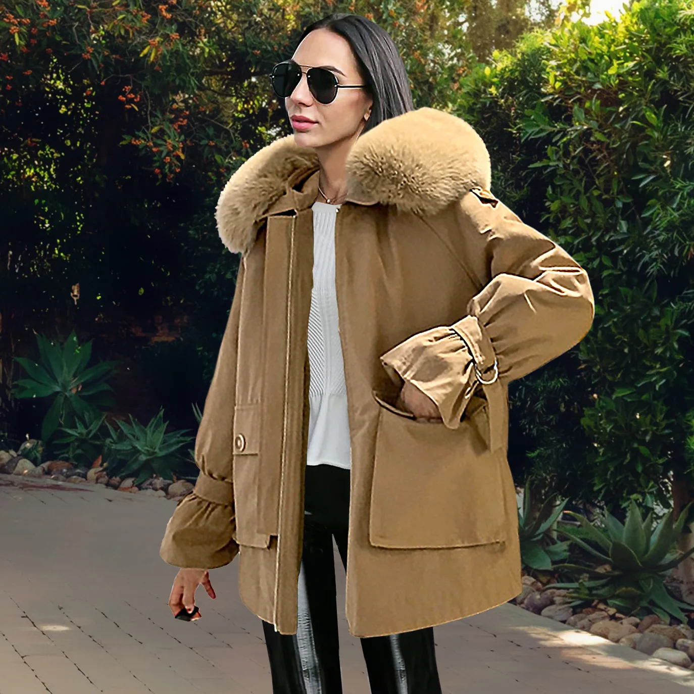2021 Winter New Thick Fluffy Coat Long-Sleeved Jacket Fashion Pure Color Casual Women