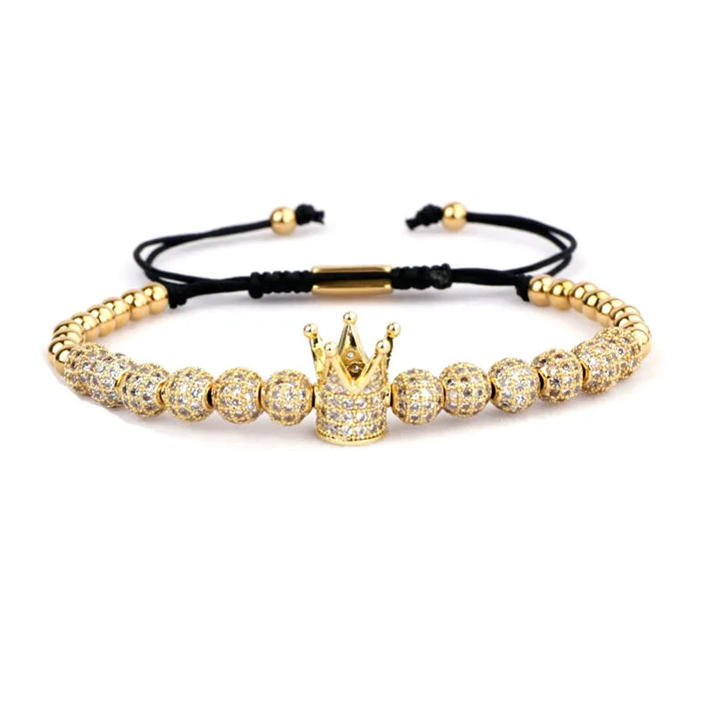 New Fashion Luxury CZ Charm Natural Stone Imperial Gold Color Beads Crown Eyes Charm Adjustable Bracelet Women Men - Image 4
