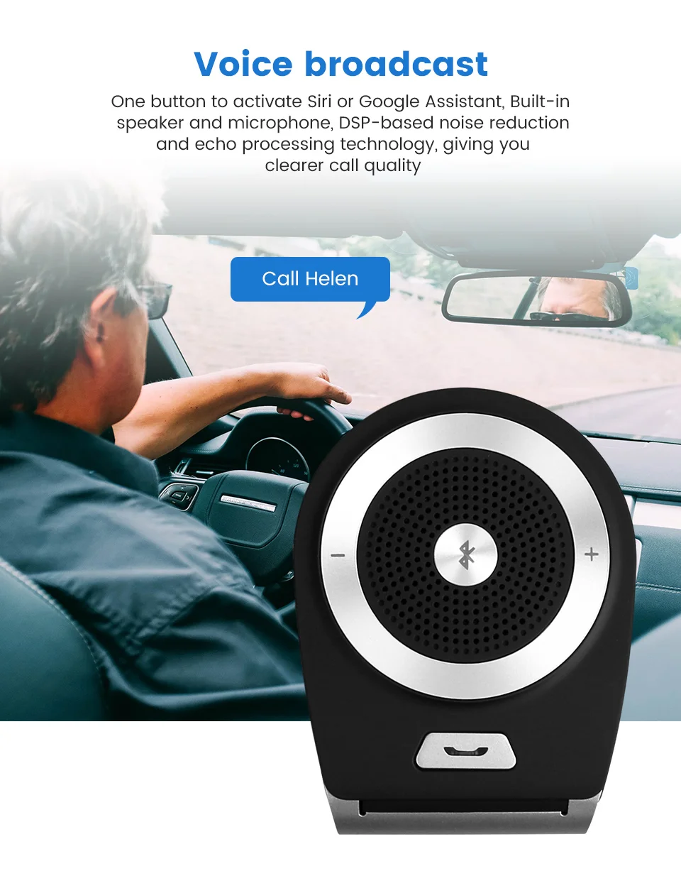 AOSHIKE 1 шт., автомобильный Bluetooth комплект T821, громкая связь, динамик, поддержка Bluetooth 4,1 EDR, беспроводной автомобильный комплект, солнцезащитный козырек, автомобильный громкий звонок