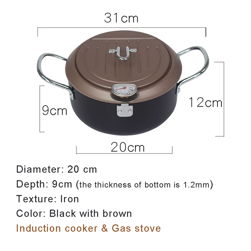 Бездымный Сковорода глубокая темпура сковорода для жарки контроль температуры вок жареная курица горшок картофель фри гриль фильтр масло фритюрница духовка