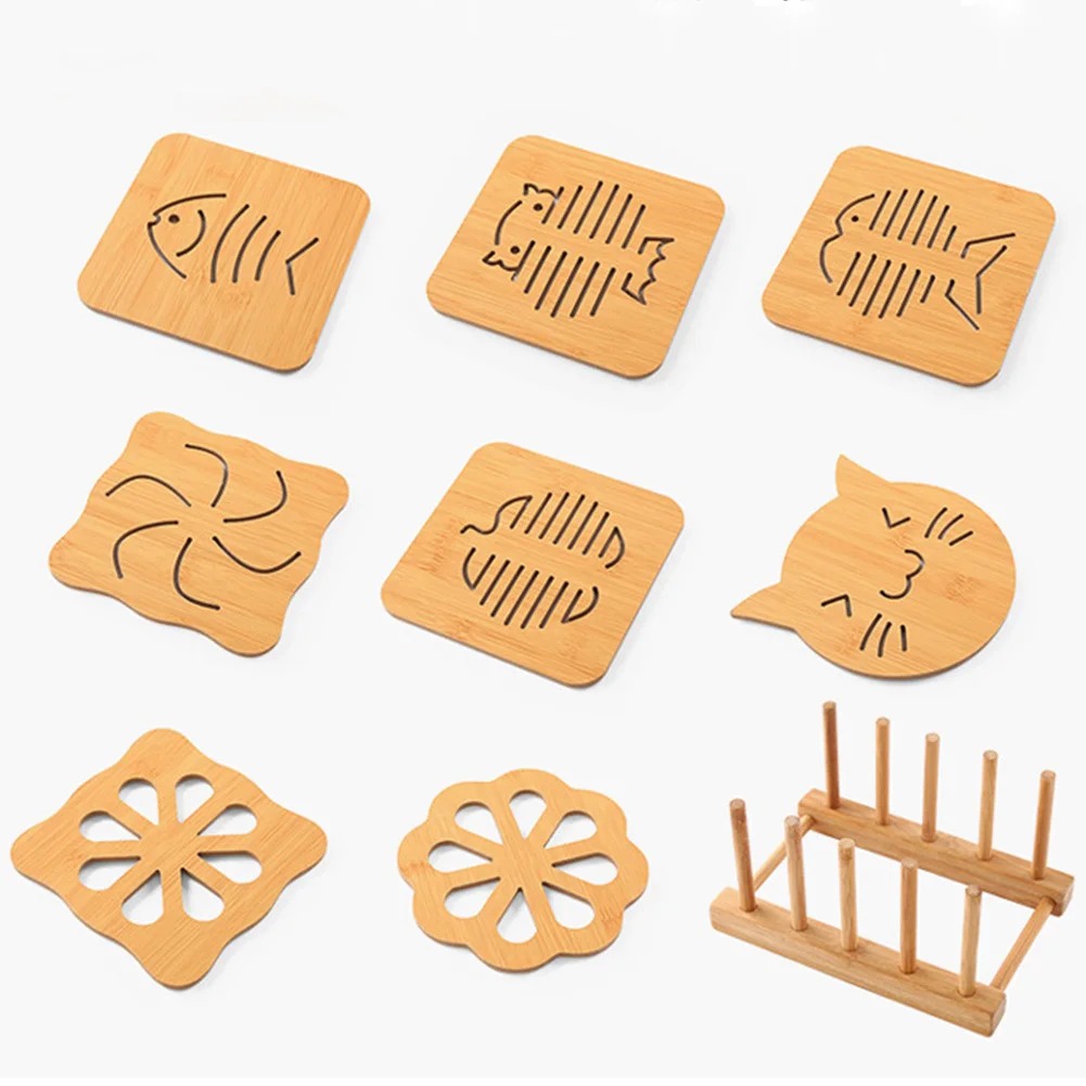 Изоляция мультфильм чашки Pad набор Coaster Нескользящие термостойкие защитные деревянные чайник практичная кухня горячие блюда чаша