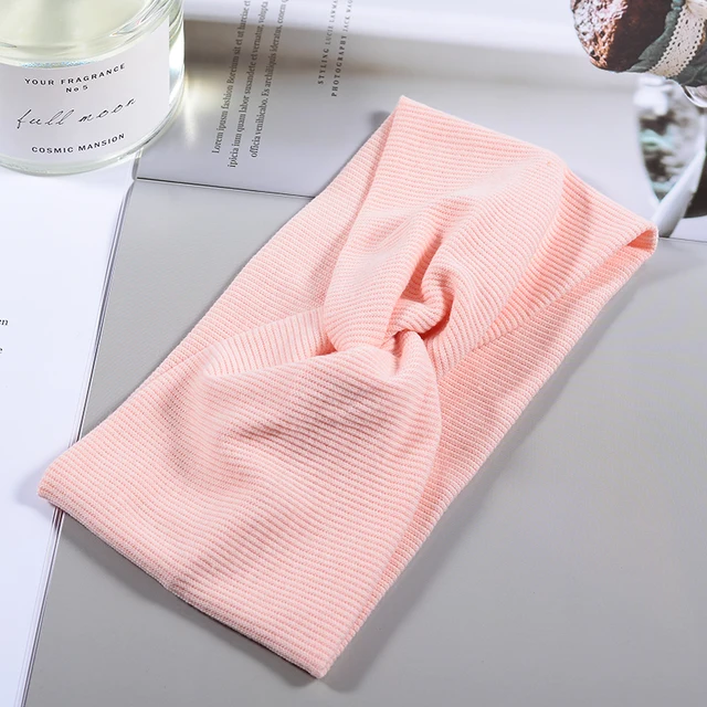 Women Headband Twist Turban Solid Wide Knitted Knotted Yoga Twisted Hairband Accessories For Turban Bandage Bandanas Hair Bands 01-Light Pink