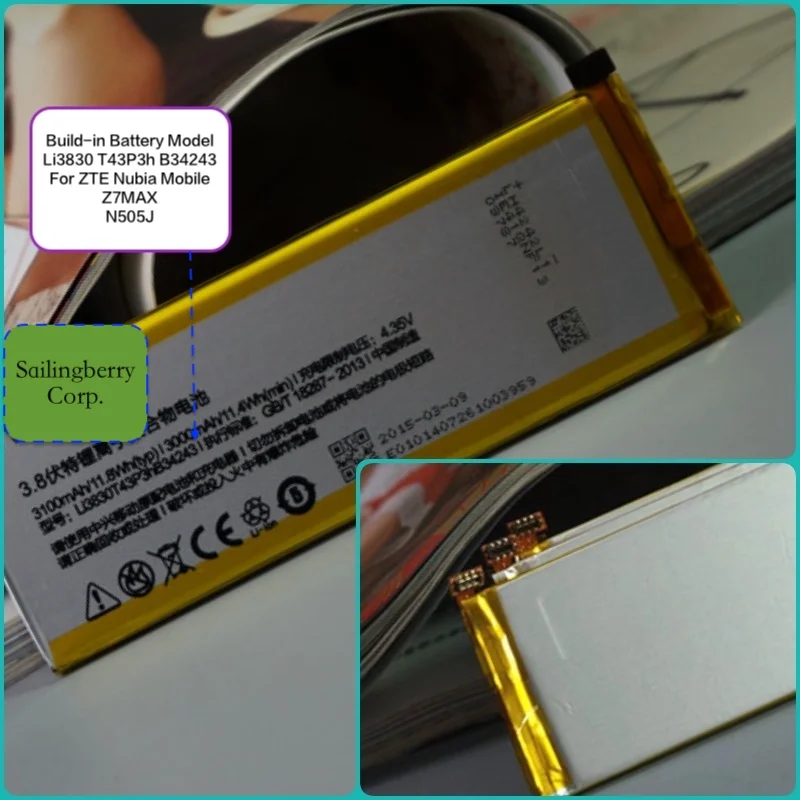 Аккумулятор подходит для zte mobile с батареей модели Li3830T43P3hB34243 для Z7MAX/NX505J