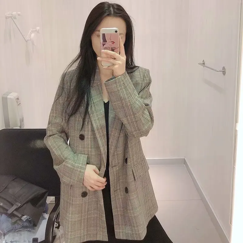

European Sheet New Style Autumn WOMEN'S Dress Double Breasted Coat Plaid Double Breasted Suit