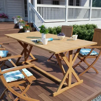 

Outdoor Dining Table Solid Teak 180x90x75cm X-frame Table Leisure Set for Balcony Garden Patio Tables Outdoor Rugged Style