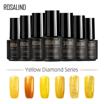 

ROSALIND Gel 1S Hot Sale Yellow Color Series Diamond Glitter UV Gel Nail Polish Glitter Gel Polish UV Led Soak Off Nail Lacquer