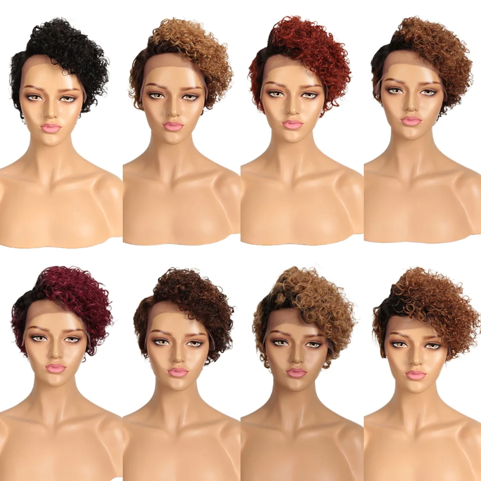 Trueme Curly Lace Front Wigs Colored Short Curly Human Hair Wigs For Black Women Ombre Blonde Mix Brown Jerry Curl Lace Part Wig