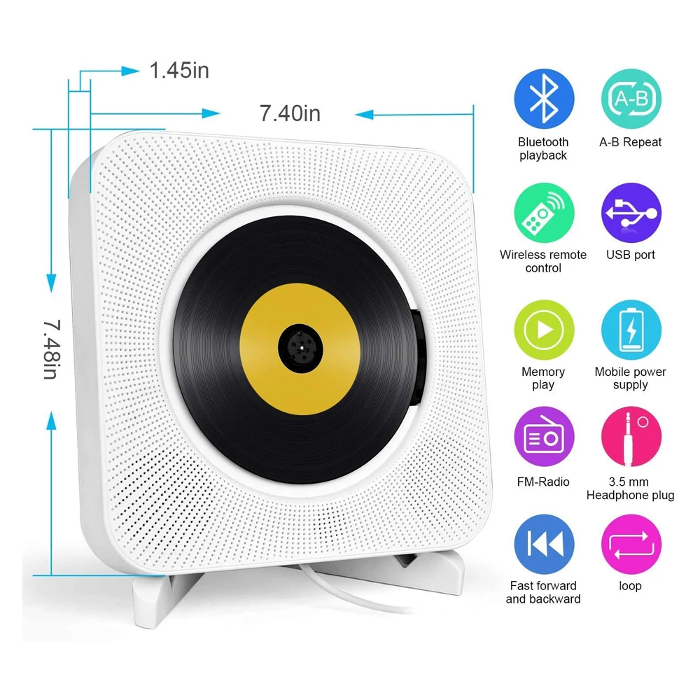 Player de Música de Controle Icreative Wall Mounted Player Surround Som Rádio fm Bluetooth-compatível Mp3 Remoto Estéreo Alto-falante cd - Image 3