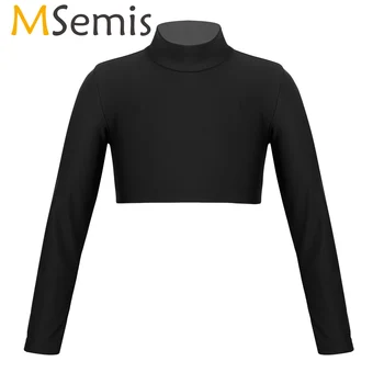 

Kids Girls High Turtleneck Long Sleeves Sports Dance Leotard Crop Tops for Gymnastics Ballet Dancing Stage Performance Workout