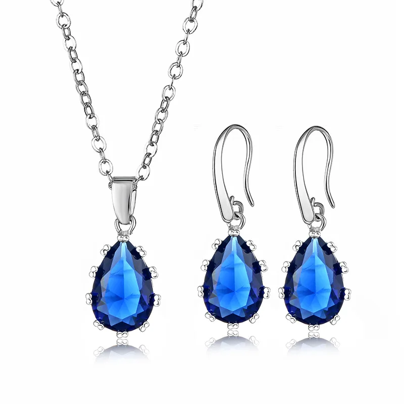 Bride Accessories Water Droplet Zircon Ornament Set Europe And America New Style Silver Necklace Pendant And Earrings Set Jewelr