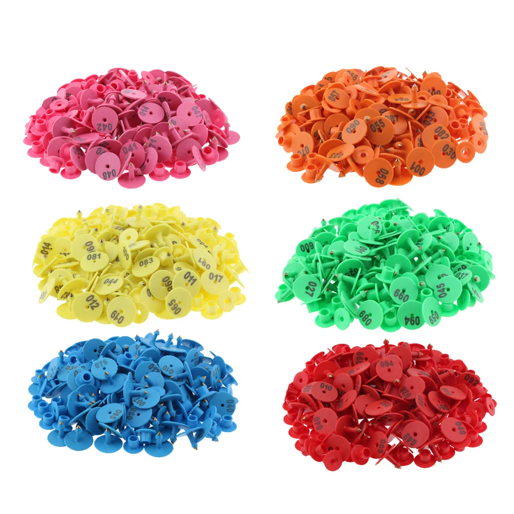 6-Color 600PCS Numbered Livestock Ear Tag For Pig Cow Cattle Goat Sheep, safe to animals; brass ear stud never rust