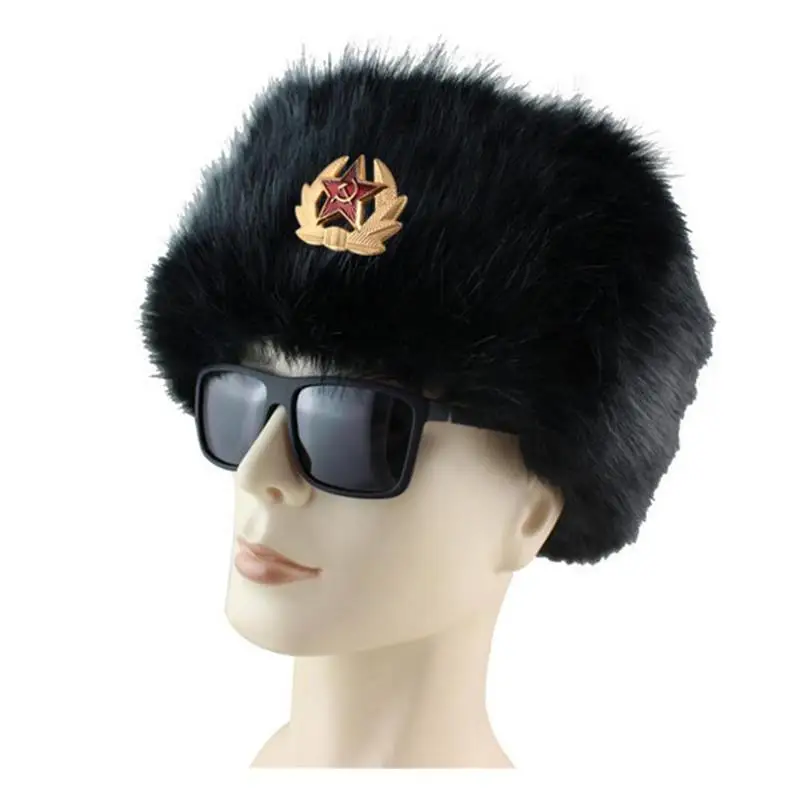 Soviet Badge Hat Pu Waterproof Padded Earmuffs Russian Warm Hat Women Earmuffs Outdoor Warm Hat Padded And Hat Men M3Z3 mens winter bomber hats