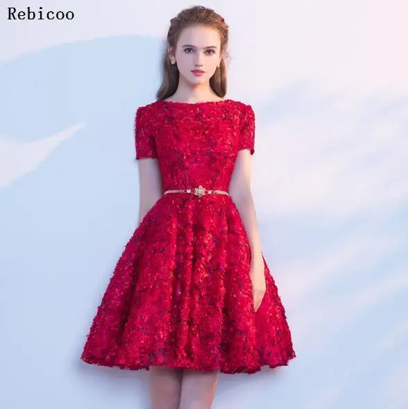 Новые короткие сексуальные цветочные женские вечерние платья с рукавом, элегантные платья Vestido - Цвет: Бургундия