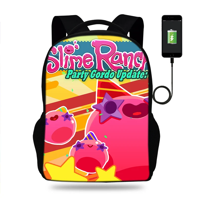 

School Bag Slime Ranchers Print Backpack For Boys&Girls Casual Rucksack Laptop Teenage USB Port Mochila