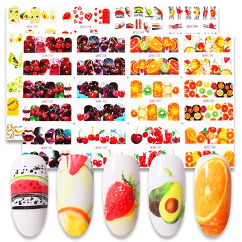 

12 Pieces Of Nail Watermark Sticker Summer Style Colorful Fruit Pattern Transfer Decals Nail Art Wraps Decorations DIY Design
