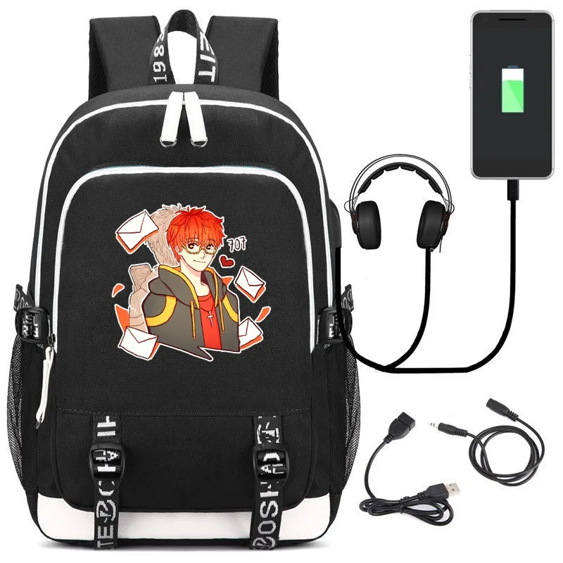 

Anime Mystic Messenger USB Backpack School Bag Bookbag Cosplay Teens Kids Laptop Travel Shoulder Bags Daily Work Bags