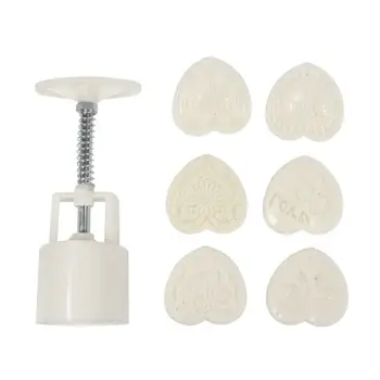 

6 Pcs Heart-shaped Moon Cake Mold Home Hand Pressure Type 50g DIY Tools