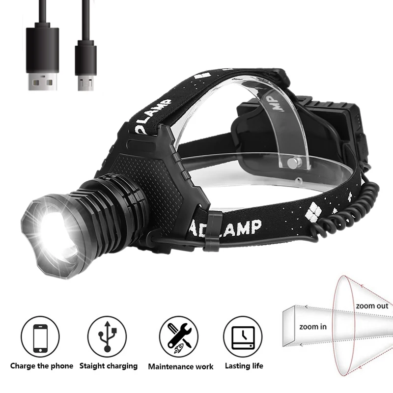 

Portable Zoom 2000lm Rechargeable XHP70LED Torch Flashlights 5 Modes Smart USB Headlight Camping Adventure Fishing Head Lamps