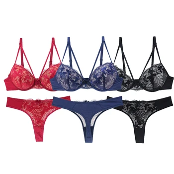 

CYHWR sexy ultra-thin push up floral lace female lingerie thong bow for women underwear bra sets