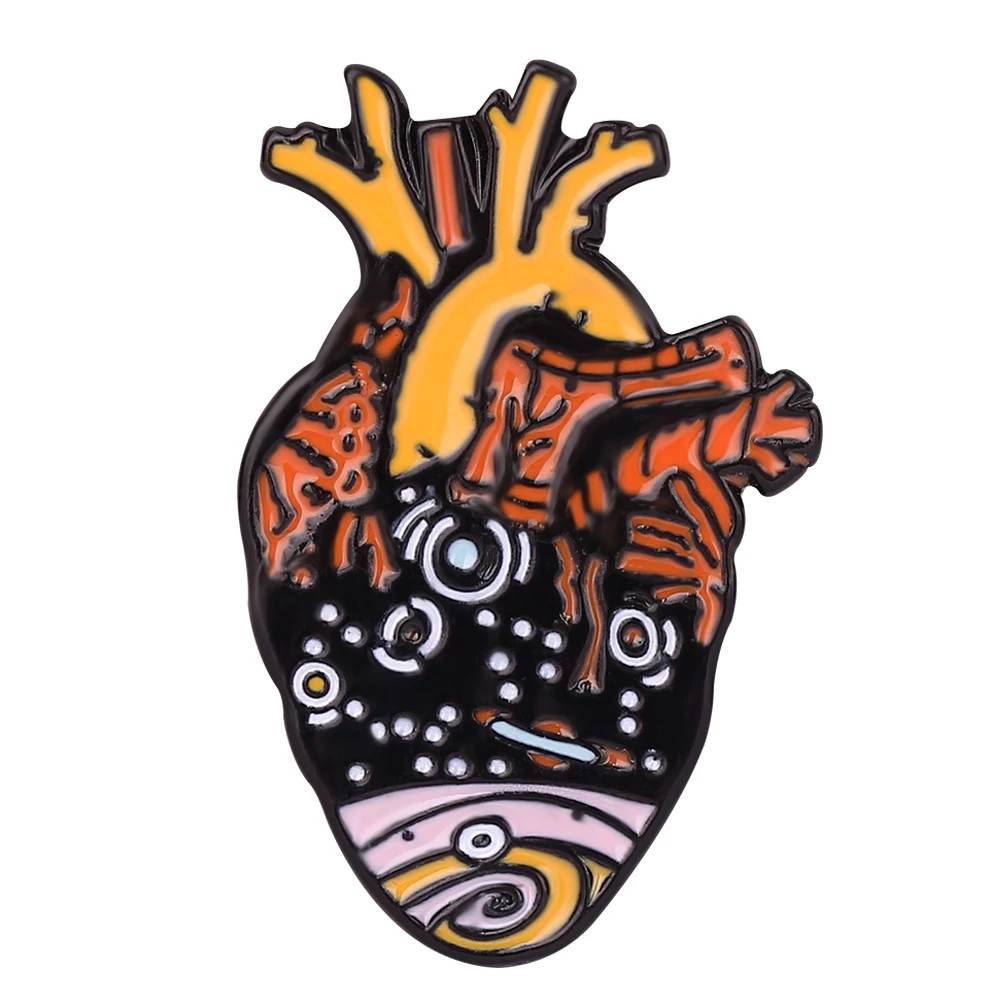 Punk Style Skeleton Love Heart Enamel Pins Self-deprecating Dark Punk Brooches Ocean Wave Whale Human Heart Lapel Pins Badges - Metal color: XZ756